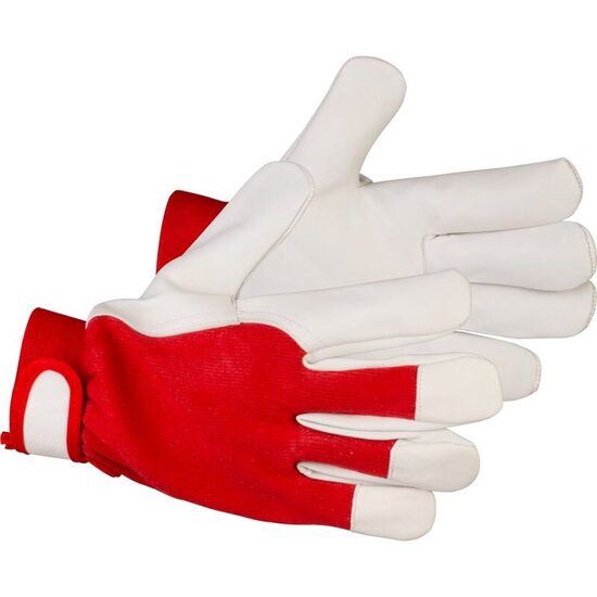 Manusi piele de capra, bumbac, imblanite, rosu si alb, marimea 08/M, Strend Pro Marvic