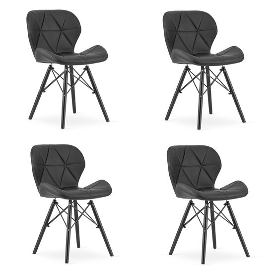 Set 4 scaune bucatarie/living, Lago, piele ecologica, lemn, negru, 47.5x52x74 cm