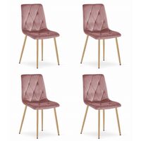 Set 4 scaune bucatarie/living, Libra, catifea, metal, roz si natur, 45x54x86.5 cm