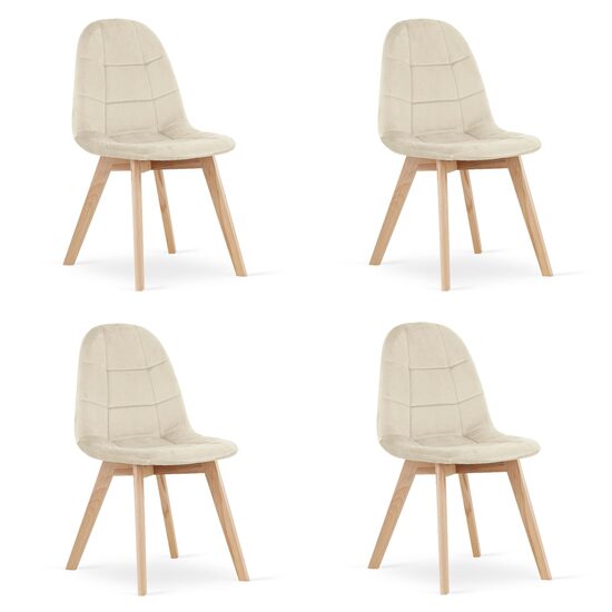Set 4 scaune bucatarie/living, Bora, catifea, lemn, bej, 44.5x54x81.5 cm