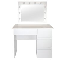 Masa de toaleta/machiaj, Irina, alba, cu oglinda si LED-uri, 94x43x141 cm