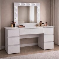 Masa de toaleta/machiaj, Antonia, gri deschis, cu oglinda si LED-uri, 155x42x135 cm