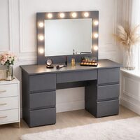 Masa de toaleta/machiaj, Vanessa, antracit, cu oglinda si LED-uri, 130x43x143 cm