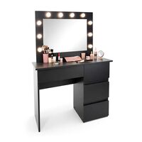 Masa de toaleta/machiaj, Irina, negru, cu oglinda si LED-uri, 94x43x141 cm