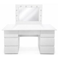 Masa de toaleta/machiaj, Vanessa, alba, cu oglinda si LED-uri, 130x43x143 cm