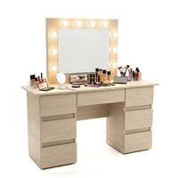 Masa de toaleta/machiaj, Vanessa, zebrano, cu oglinda si LED-uri, 130x43x143 cm