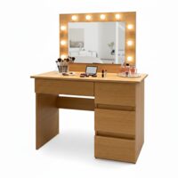 Masa de toaleta/machiaj, Irina, stejar, cu oglinda si LED-uri, 94x43x141 cm
