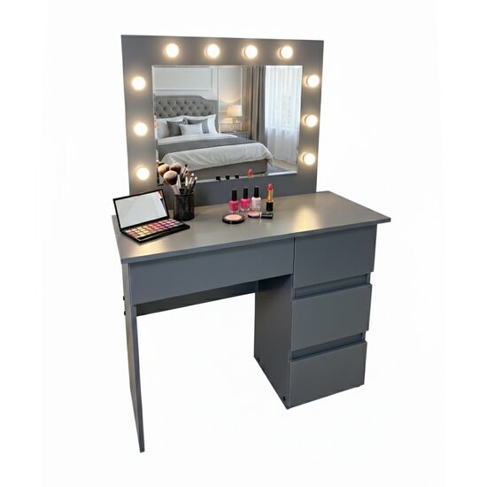 Masa de toaleta/machiaj, Irina, antracit, cu oglinda si LED-uri, 94x43x141 cm