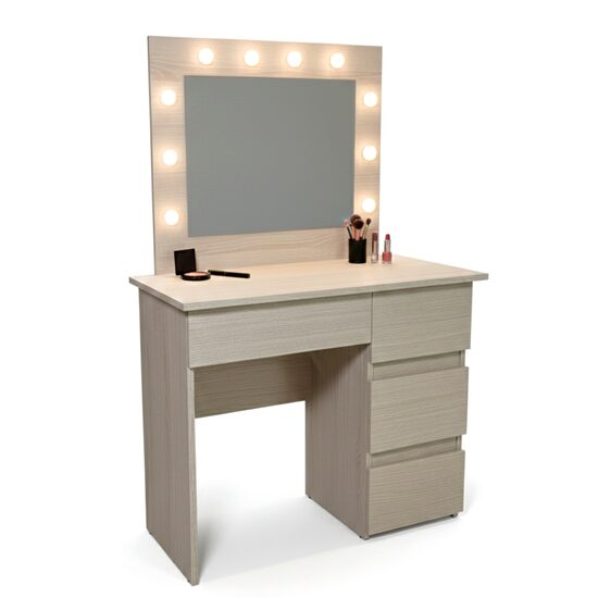 Masa de toaleta/machiaj, Irina, zebrano, cu oglinda si LED-uri, 94x43x141 cm