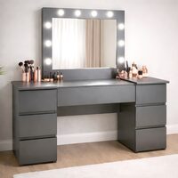 Masa de toaleta/machiaj, Antonia, antracit, cu oglinda si LED-uri, 155x42x135 cm