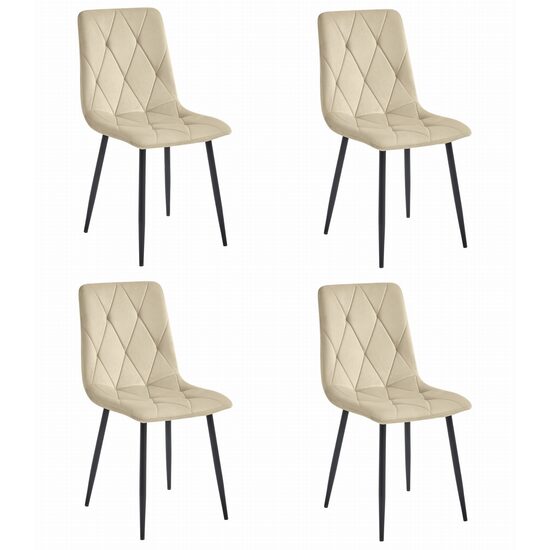 Set 4 scaune bucatarie/living, Artool, Libra, catifea, metal, bej si negru, 44x40x88.5 cm