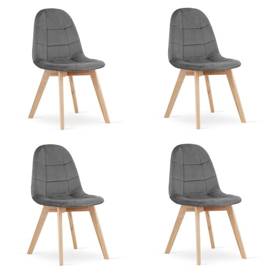 Set 4 scaune bucatarie/living, Artool, Bora, catifea, lemn, gri inchis, 44.5x54x81.5 cm