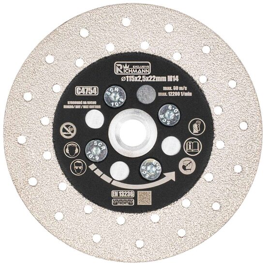 Disc diamantat, 2 in 1, taiere si slefuire granit, marmura, placi ceramice, 115 mm, M14, Richmann Exclusive