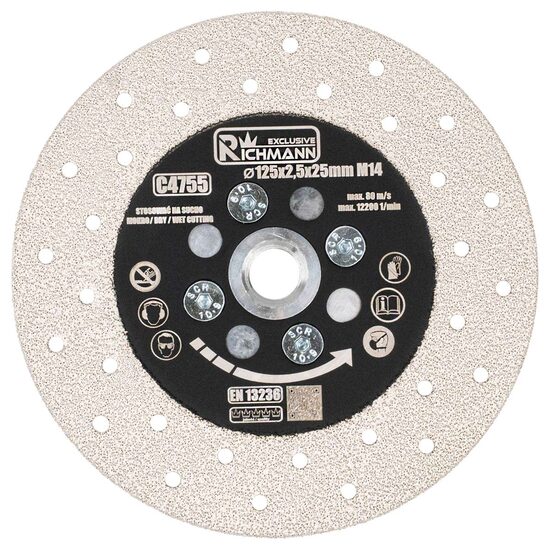 Disc diamantat, 2 in 1, taiere si slefuire granit, marmura, placi ceramice, 125 mm, M14, Richmann Exclusive