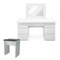 Masa de toaleta/machiaj, Vanessa + taburet, alb, cu oglinda si LED-uri, 130x43x143 cm