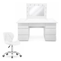 Masa de toaleta/machiaj, Vanessa + scaun Avola, alb, cu oglinda si LED-uri, 130x43x143 cm