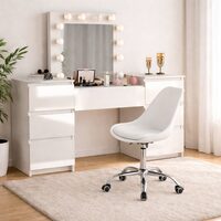 Masa de toaleta/machiaj, Antonia, sertare lucioase + scaun Alba, alb, cu oglinda si LED-uri, 155x42x135 cm