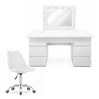 Masa de toaleta/machiaj, Vanessa + scaun Alba, alb, cu oglinda si LED-uri, 130x43x143 cm