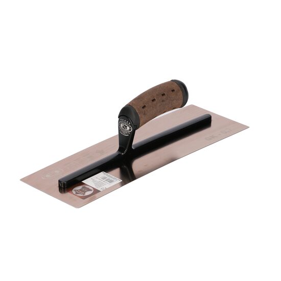 Gletiera inox, lama curbata, finisare benzi gips carton, Premium Gold, 35.6x12 cm x 0.65 mm, maner piele Alcantara, Olejnik