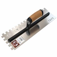 Gletiera inox, intarita, cu zimti 12x12, Premium Silver, 30.5x13 cm x 0.7 mm, maner piele Alcantara, Olejnik