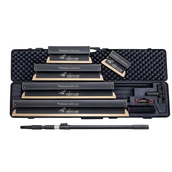 Set 5 gletiere profesionale, lama inox 0.3 mm, Premium Gold, 25, 40, 60, 80, 100 cm, adaptor, maner telescopic, rola gletuit, geanta, Ergoplane, Olejnik