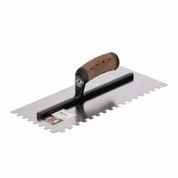 Gletiera inox, intarita, cu zimti 10x10, Premium Silver, 40.6x13 cm x 0.7 mm, maner piele Alcantara, Olejnik