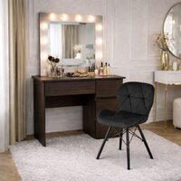 Masa de toaleta/machiaj, Irina, wenge + scaun Lago negru, cu oglinda si LED-uri, 94x43x141 cm