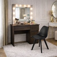 Masa de toaleta/machiaj, Irina, wenge + scaun Mark, negru, cu oglinda si LED-uri, 94x43x141 cm