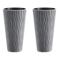 Set 2 ghivece de flori, Sandy Slim, rotunde, inalte, 29.7x53.1 cm, gri, Prosperplast