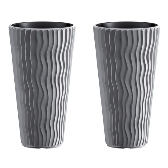 Set 2 ghivece de flori, Sandy Slim, rotunde, inalte, 29.7x53.1 cm, gri, Prosperplast