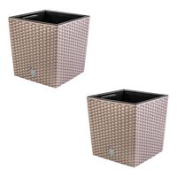 Set 2 ghivece de flori, Rato Low, imitatie ratan, patrate, 32x32x32.5 cm, cafeniu, Prosperplast