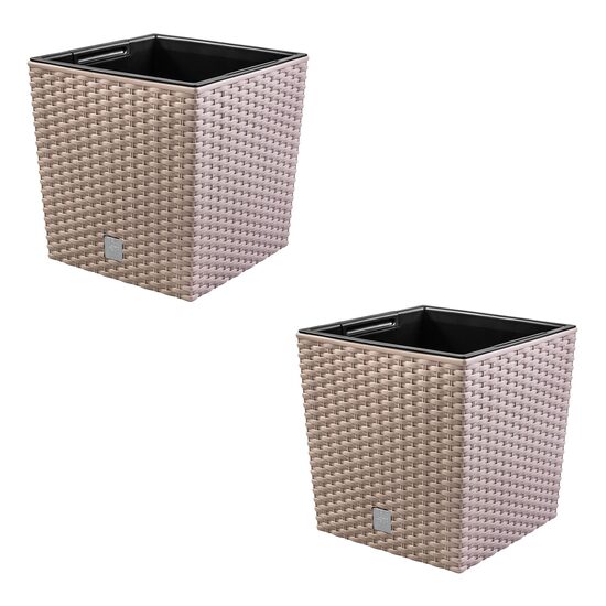 Set 2 ghivece de flori, Rato Low, imitatie ratan, patrate, 32x32x32.5 cm, cafeniu, Prosperplast