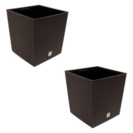 Set 2 ghivece de flori, Rato Low, imitatie ratan, patrate, 40x40x40.8 cm, maro, Prosperplast