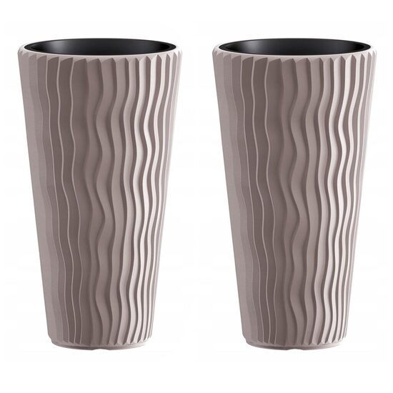 Set 2 ghivece de flori, Sandy Slim, rotunde, inalte, 39x70.8 cm, cafeniu, Prosperplast