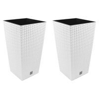 Set 2 ghivece de flori, Rato, imitatie ratan, inalte, 32.5x32.5x61 cm, alb, Prosperplast