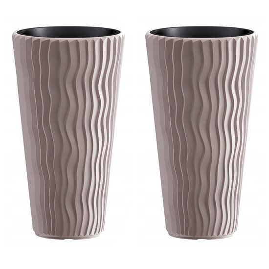 Set 2 ghivece de flori, Sandy Slim, rotunde, inalte, 29.7x53.1 cm, cafeniu, Prosperplast