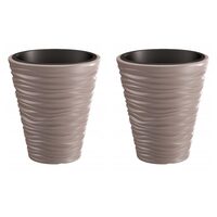 Set 2 ghivece de flori, Sand, rotunde, 38.8x43.6 cm, cafeniu, Prosperplast