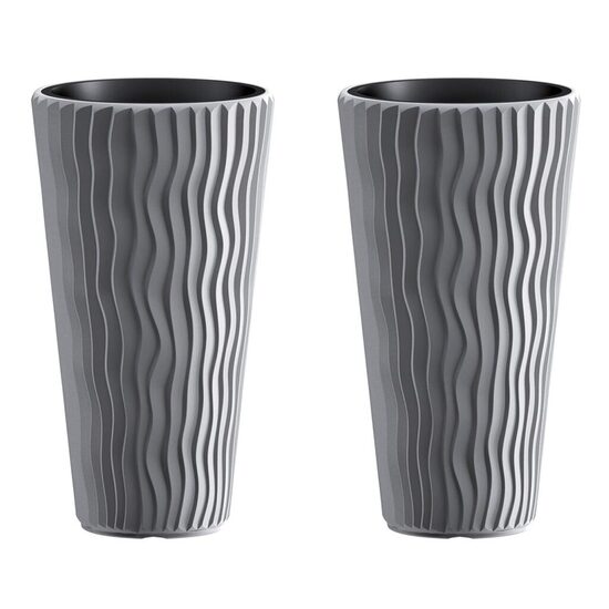 Set 2 ghivece de flori, Sandy Slim, rotunde, inalte, 39x70.8 cm, gri, Prosperplast
