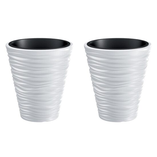Set 2 ghivece de flori, Sand, rotunde, 34.5x38.5 cm, alb, Prosperplast