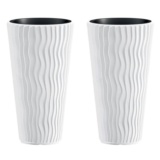 Set 2 ghivece de flori, Sandy Slim, rotunde, inalte, 29.7x53.1 cm, alb, Prosperplast