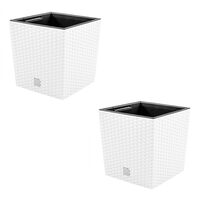 Set 2 ghivece de flori, Rato Low, imitatie ratan, patrate, 40x40x40.8 cm, alb, Prosperplast