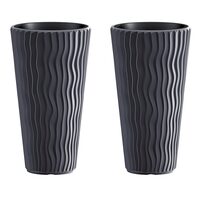 Set 2 ghivece de flori, Sandy Slim, rotunde, inalte, 39x70.8 cm, antracit, Prosperplast