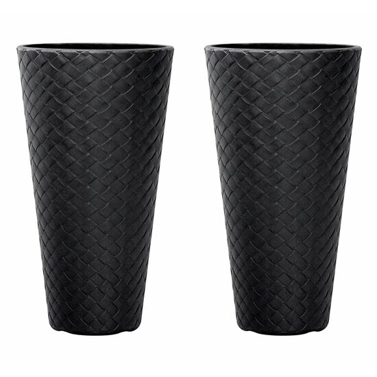 Set 2 ghivece de flori, Matuba Slim, rotunde, inalte, 30x55 cm, antracit, Prosperplast