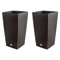 Set 2 ghivece de flori, Rato, imitatie ratan, inalte, 22.5x22.5x42 cm, maro, Prosperplast