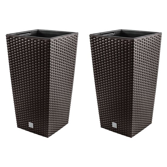 Set 2 ghivece de flori, Rato, imitatie ratan, inalte, 22.5x22.5x42 cm, maro, Prosperplast