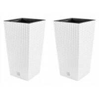 Set 2 ghivece de flori, Rato, imitatie ratan, inalte, 22.5x22.5x42 cm, alb, Prosperplast