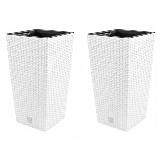 Set 2 ghivece de flori, Rato, imitatie ratan, inalte, 22.5x22.5x42 cm, alb, Prosperplast