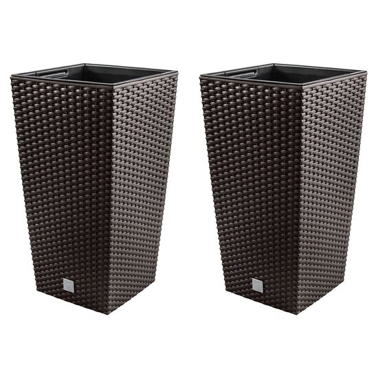 Set 2 ghivece de flori, Rato, imitatie ratan, inalte, 32.5x32.5x61 cm, maro, Prosperplast