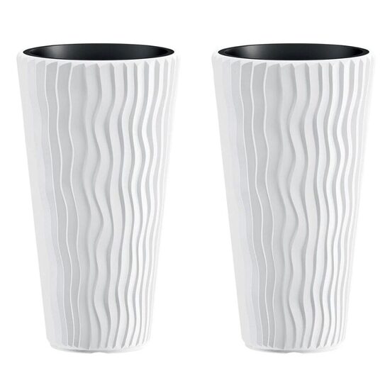 Set 2 ghivece de flori, Sandy Slim, rotunde, inalte, 39x70.8 cm, alb, Prosperplast