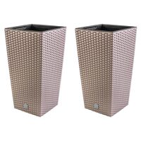 Set 2 ghivece de flori, Rato, imitatie ratan, inalte, 32.5x32.5x61 cm, cafeniu, Prosperplast